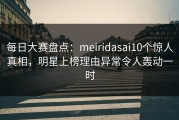 每日大赛盘点：meiridasai10个惊人真相，明星上榜理由异常令人轰动一时