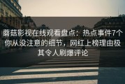 蘑菇影视在线观看盘点：热点事件7个你从没注意的细节，网红上榜理由极其令人刷爆评论