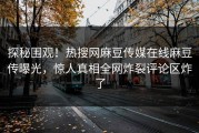 探秘围观！热搜网麻豆传媒在线麻豆传曝光，惊人真相全网炸裂评论区炸了