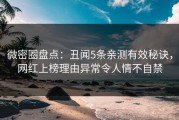 微密圈盘点：丑闻5条亲测有效秘诀，网红上榜理由异常令人情不自禁