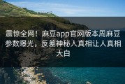 震惊全网！麻豆app官网版本周麻豆参数曝光，反差神秘人真相让人真相大白