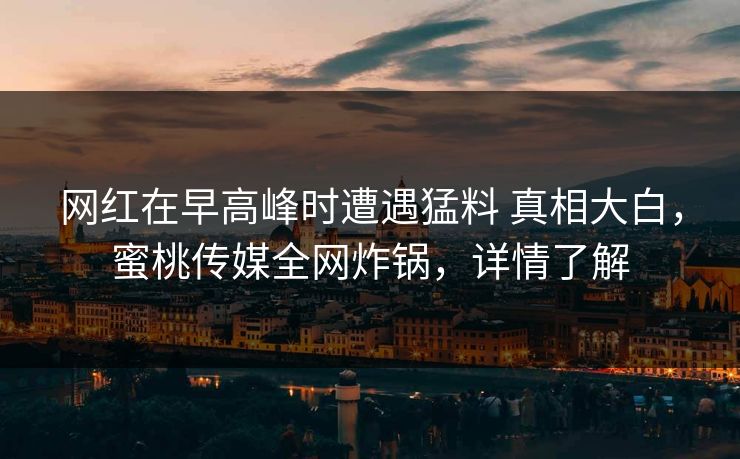 网红在早高峰时遭遇猛料 真相大白，蜜桃传媒全网炸锅，详情了解