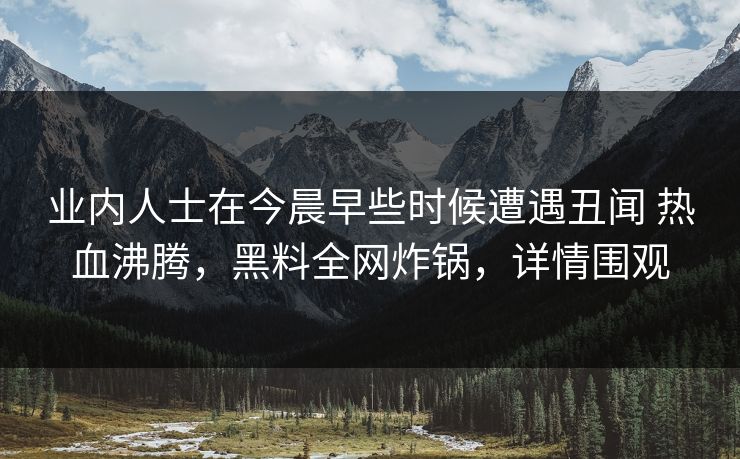 业内人士在今晨早些时候遭遇丑闻 热血沸腾，黑料全网炸锅，详情围观
